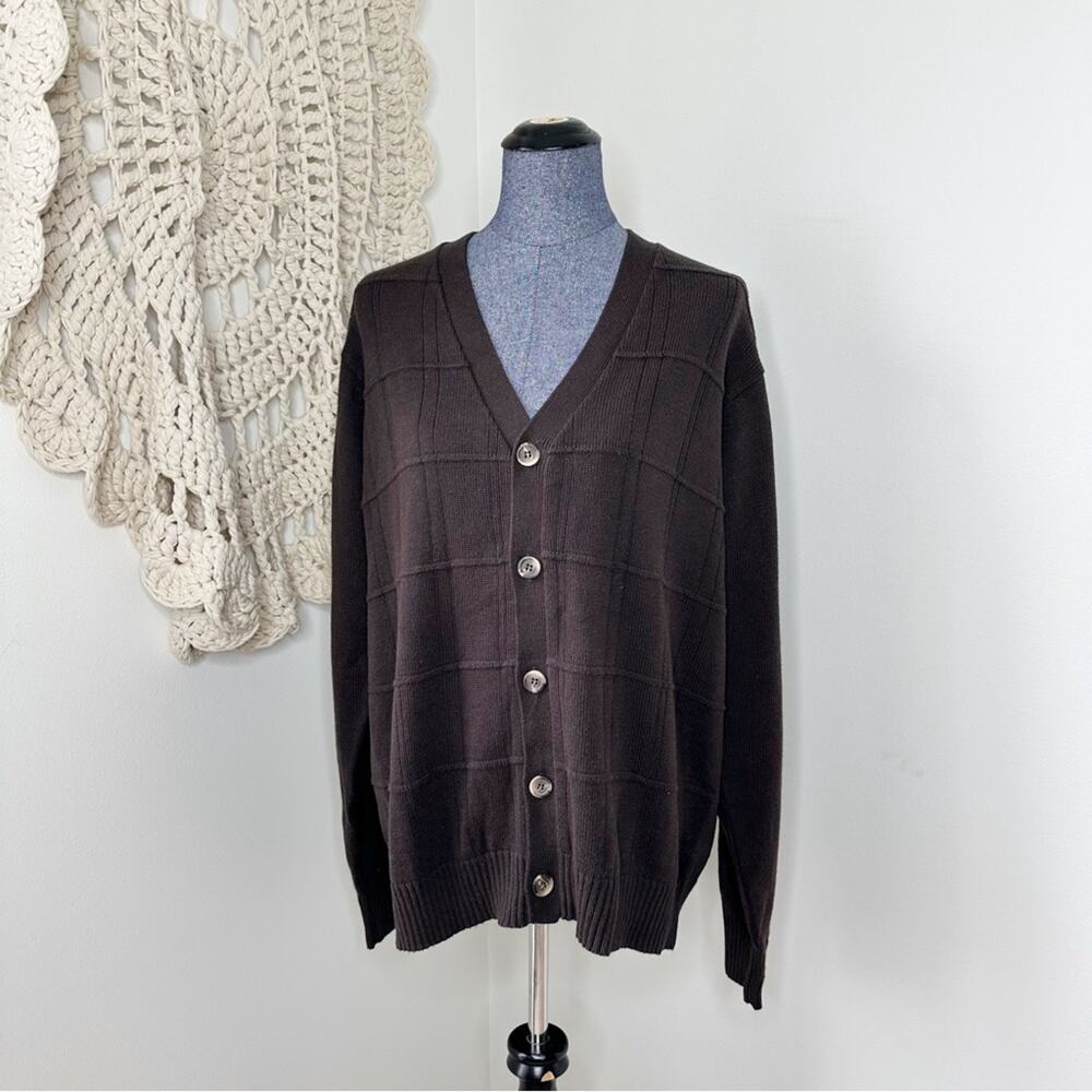Oscar de la Renta Brown Button-Front Knit Cardigan